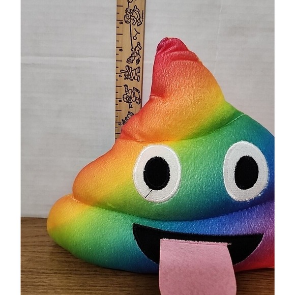Rainbow Unicorn Poop Emoji Plush Pillow Toy, Big Eyes, Long Tongue - Picture 3 of 5